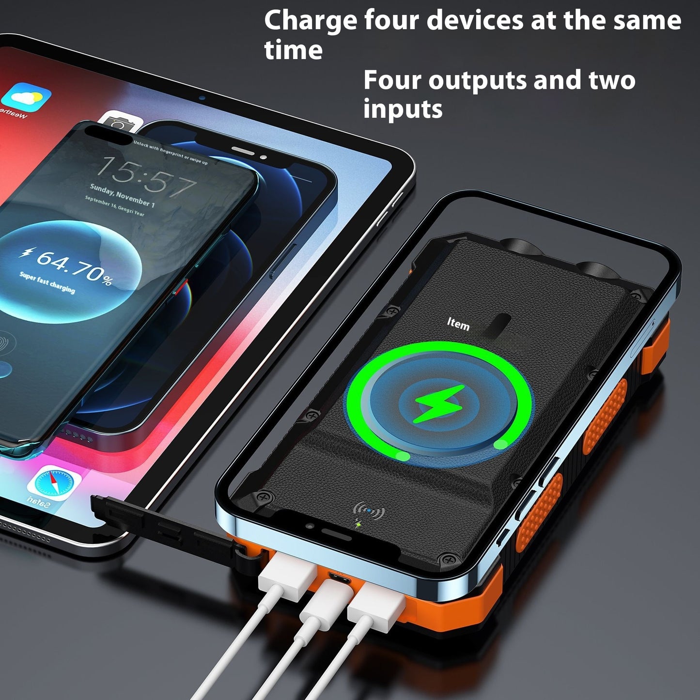Batterie Externe Solaire Magnétique 20 000 mAh – Charge Rapide & Sans Fil Étanche