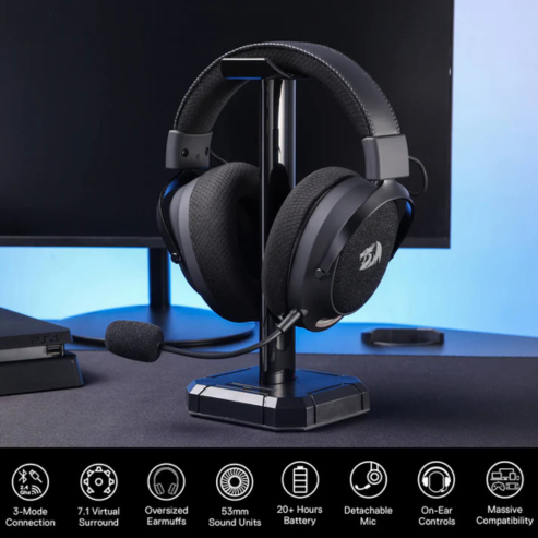 Căști de gaming Redragon H858, Tri-Mode 2.4GHz / Bluetooth / Cu fir, Gri