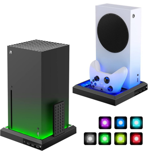 Stand de iluminare RGB pentru consola Xbox Series X/S, cu hub USB cu 3 porturi și bază LED colorată pentru accesorii de gaming