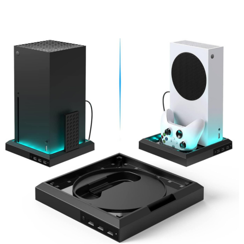 Stand de iluminare RGB pentru consola Xbox Series X/S, cu hub USB cu 3 porturi și bază LED colorată pentru accesorii de gaming