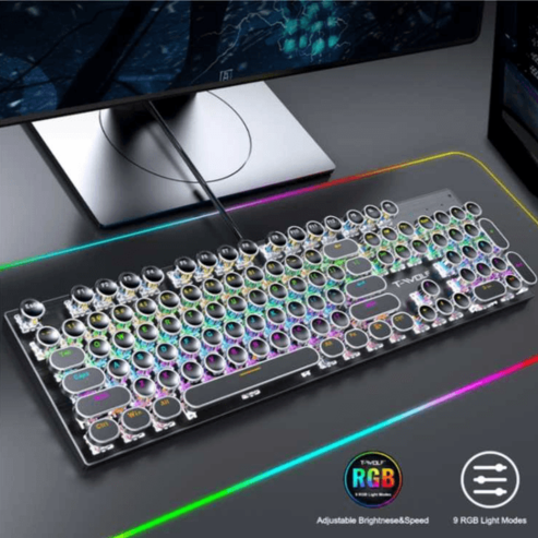 Retro Punk Mechanical Keyboard, 104 Keys, Blue/Black/Brown Switches, RGB Backlit, USB Wired, for PC and Laptop