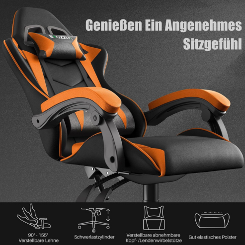 Scaun de gaming ergonomic Dowinx, scaun de birou rabatabil din piele PU, cu suport lombar energetic pentru computerul E-sports