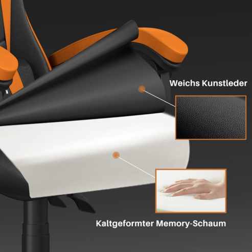 Scaun de gaming ergonomic Dowinx, scaun de birou rabatabil din piele PU, cu suport lombar energetic pentru computerul E-sports