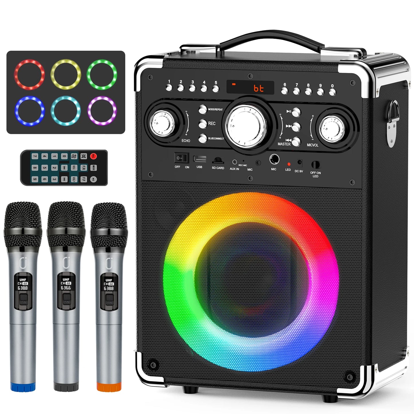 FanFun S8-T – Enceinte Karaoké Bluetooth 5.3 avec 3 Micros Sans Fil, Son HD, Éclairage LED & TWS – Portable pour Fêtes et Extérieur