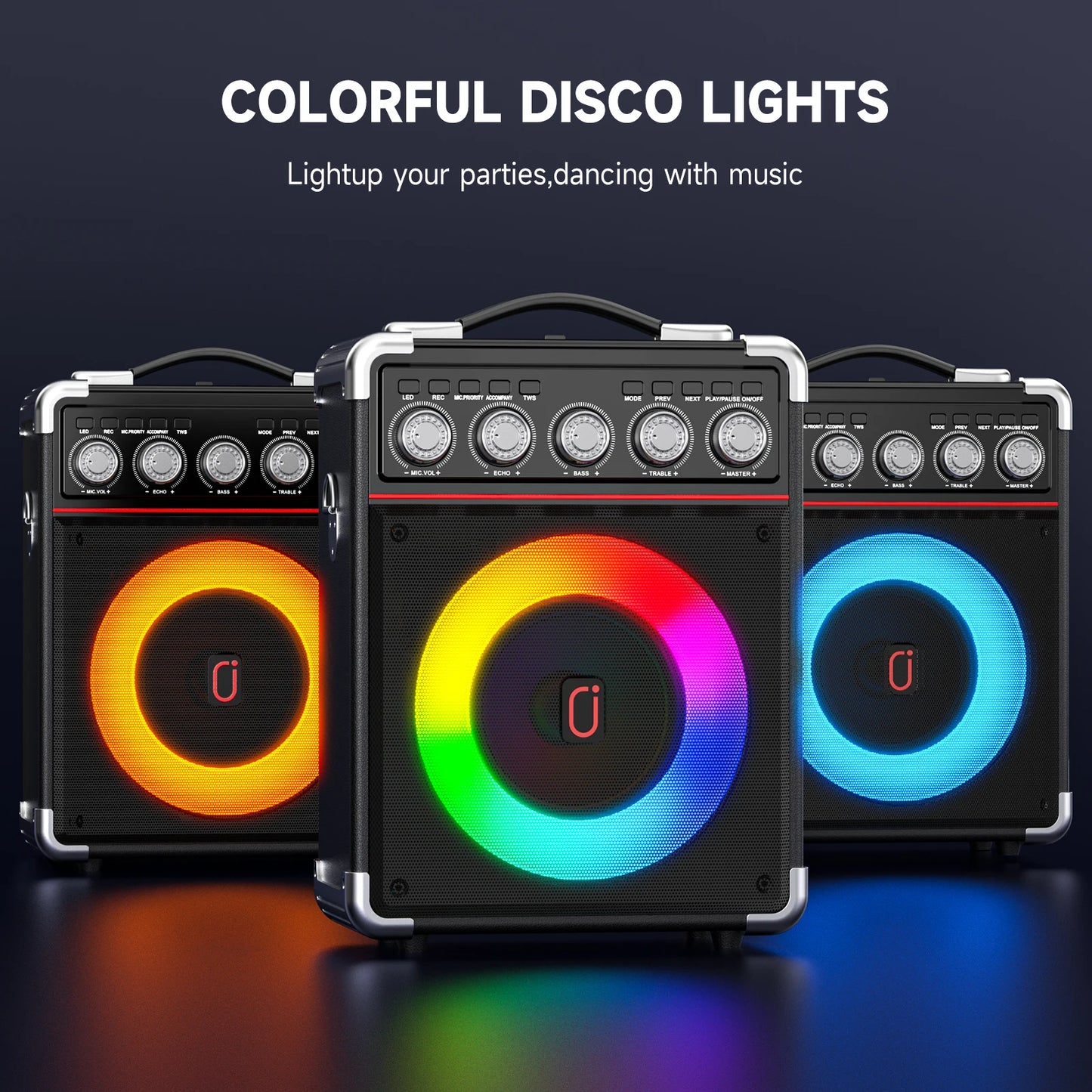 FanFun Portable Speaker Microphones Karaoke Machine with DJ Lighting PA System for Home Singing Adults