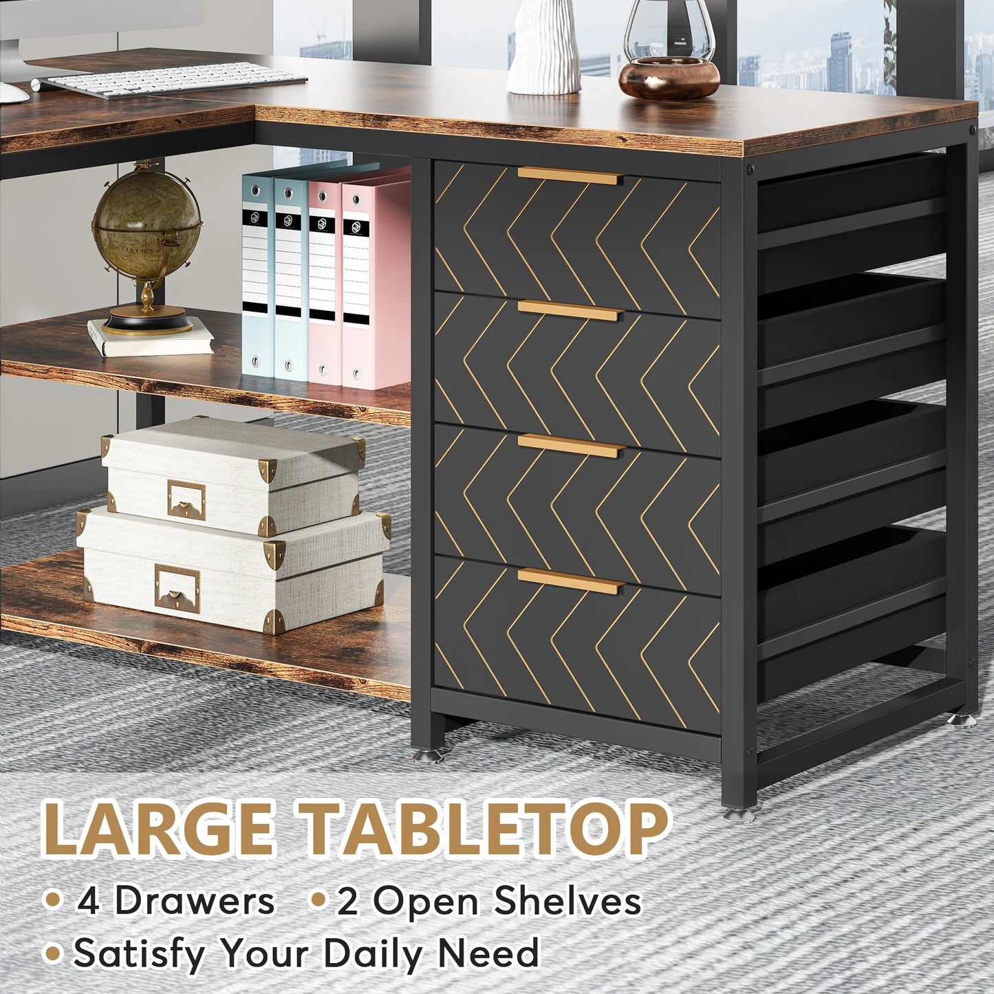 Tribesigns Bureau Gamer en L avec Tiroirs et Étagères – Grand Bureau d’Angle Réversible 150 cm pour Bureau à Domicile, Informatique et Gaming