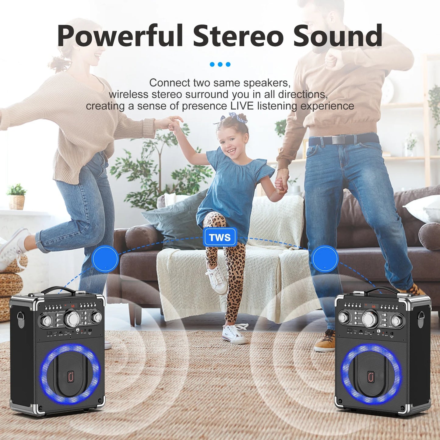 FanFun S8-T – Enceinte Karaoké Bluetooth 5.3 avec 3 Micros Sans Fil, Son HD, Éclairage LED & TWS – Portable pour Fêtes et Extérieur
