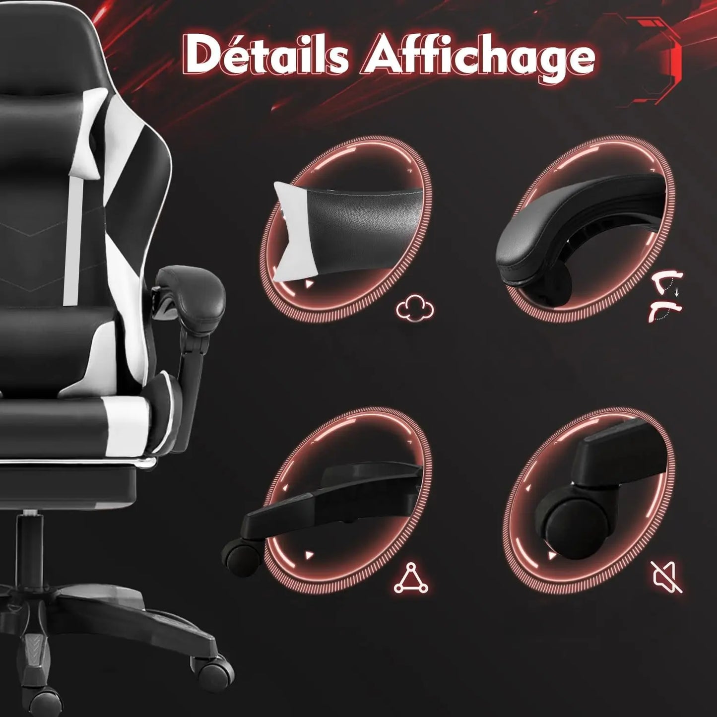 Frixovel Gaming Chair, Adjustable Office Chair, Gaming Chair with Telescopic Footrest (Black and White)