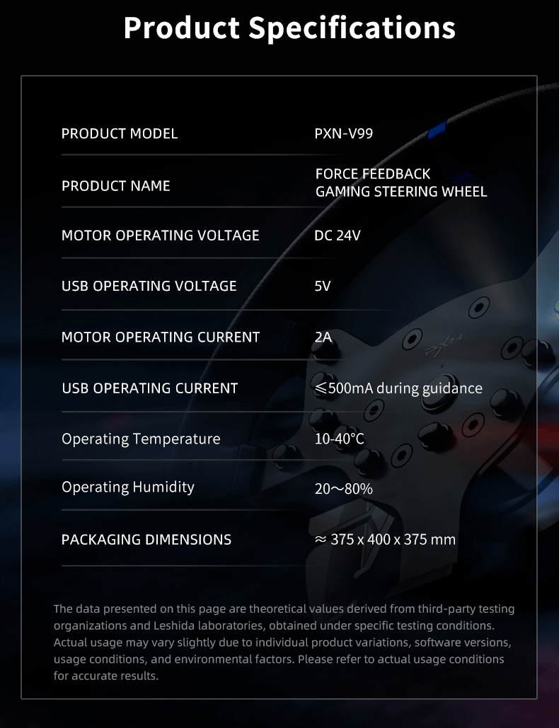Volant de Course PXN V99 avec Retour de Force 3.2Nm + Pédales & Shifter – PC, PS4, Xbox One, Xbox Series X/S