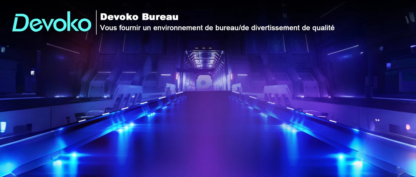 Devoko Bureau Gaming LED 120×60cm, Bureau Gamer avec Lumière RGB, Porte-gobelet et Crochet pour Casque, Table Informatique Ergon