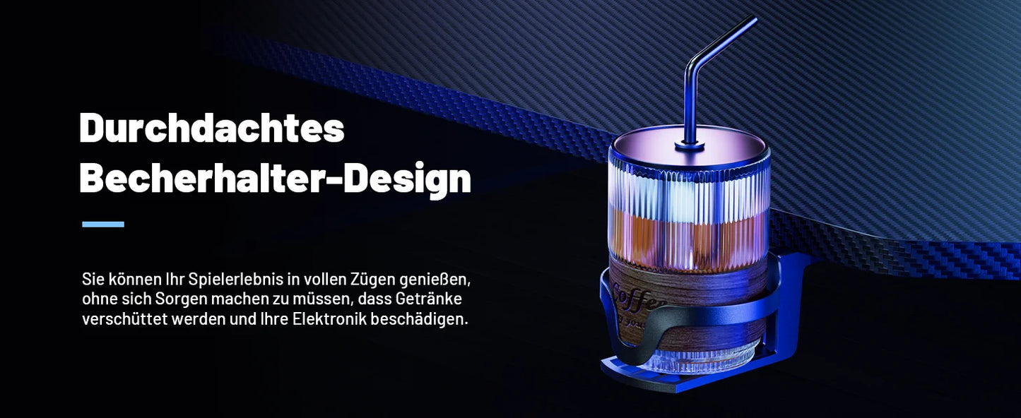 HLONONE LED Gaming Desk 100 x 60 cm, Ergonomic Gamer Desk with Cup Holder and Headphone Hook, Computer Desks