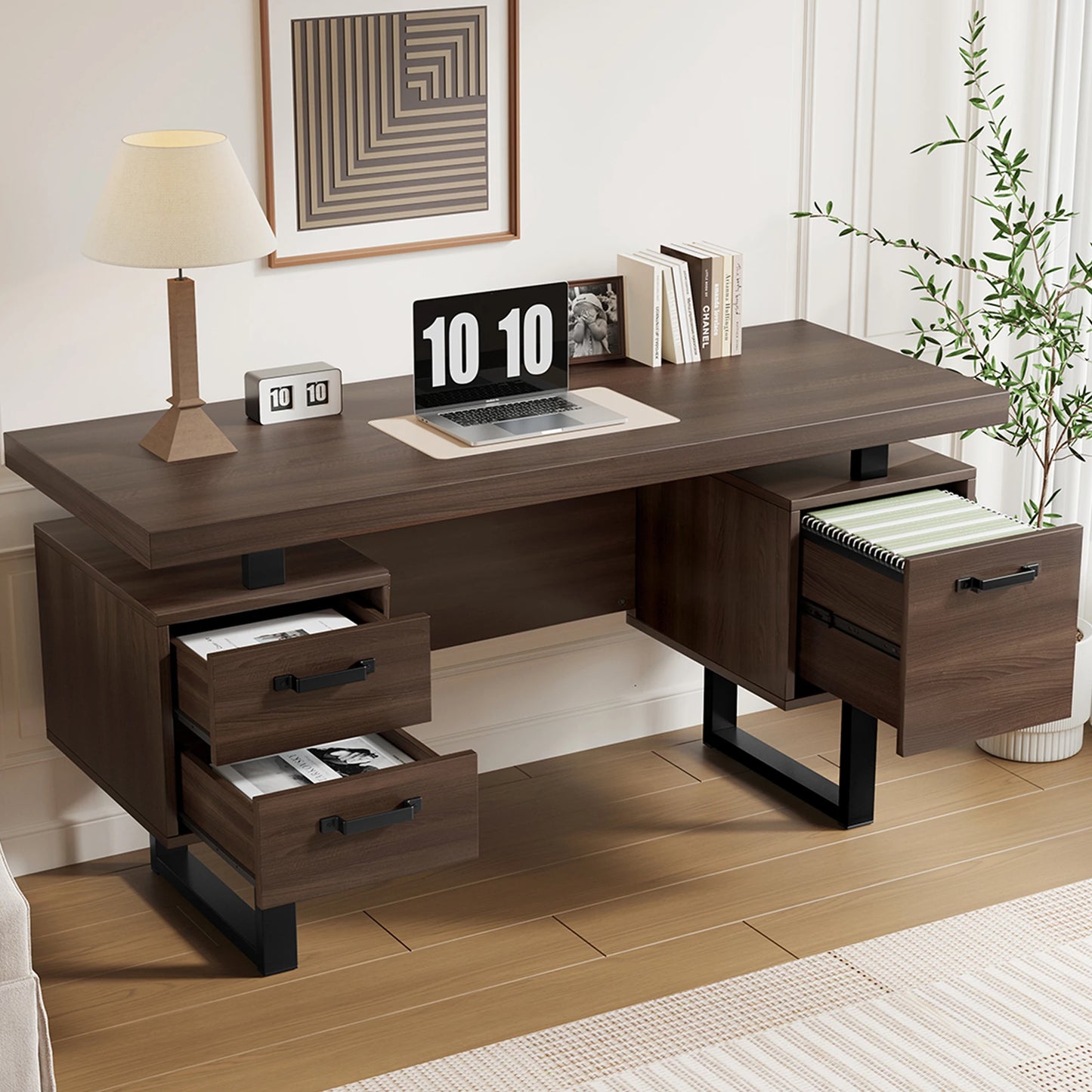 Modern Desk 135×54 cm with Silent Drawers – High-End MDF & Steel
