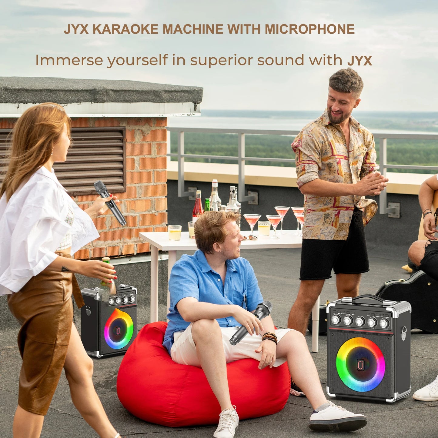FanFun TX05 – Enceinte Karaoké Bluetooth 5.3 avec Micros Sans Fil, Éclairage DJ, TWS & 24h Autonomie – Système PA pour Maison, Fête, Soirée