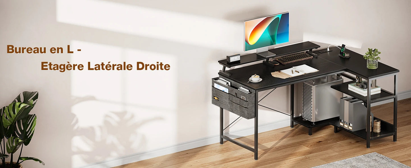 ODK Reversible Corner Desk, 120x80cm L-Shaped Gaming Desk with USB Charging Port and Power Outlet, Computer Table with Su