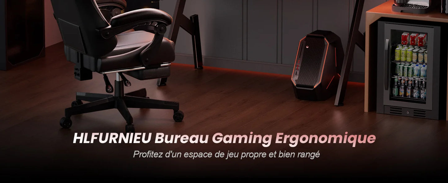 HLFURNIEU 120 x 60 cm Bureau Gaming, Bureau Gamer Informatique Ergonomique, Table Gaming en Fibre de Carbone, Gamer Desk avec Po