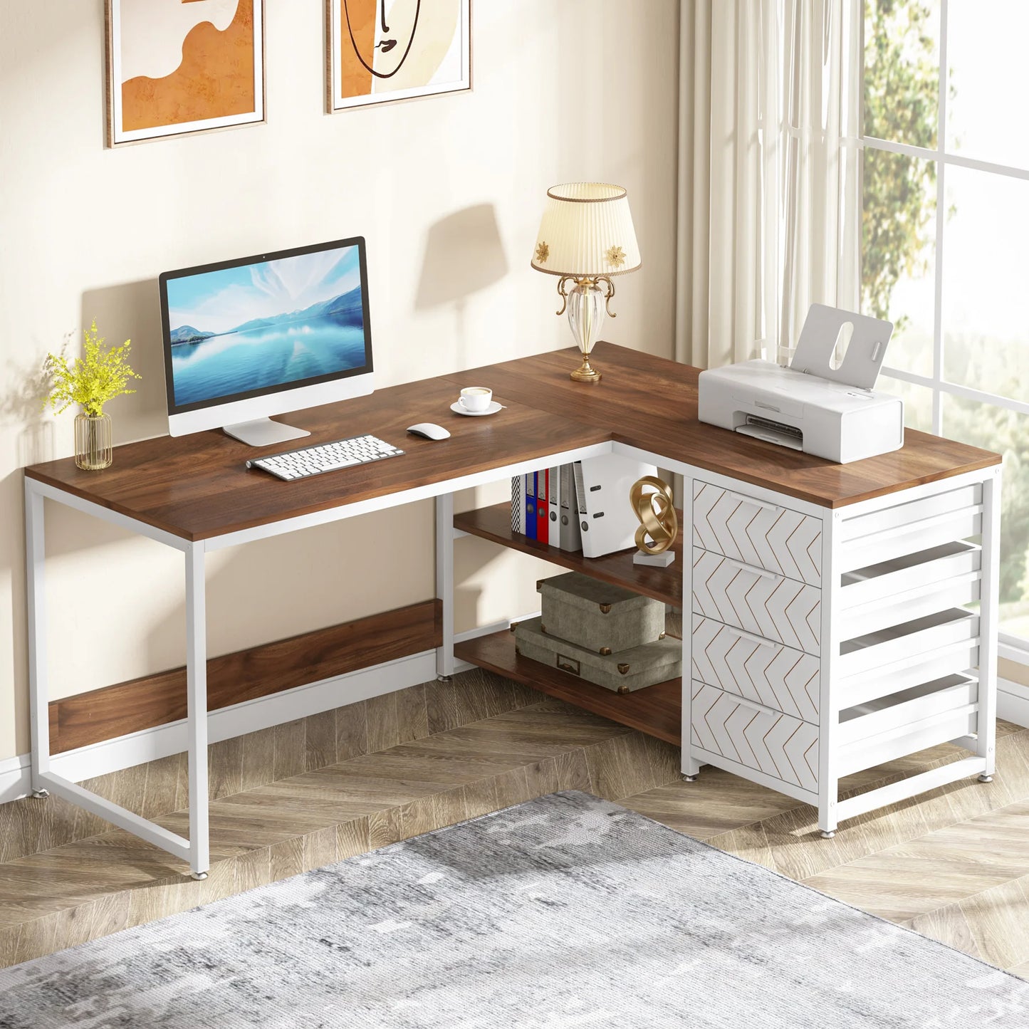 Tribesigns Bureau Gamer en L avec Tiroirs et Étagères – Grand Bureau d’Angle Réversible 150 cm pour Bureau à Domicile, Informatique et Gaming