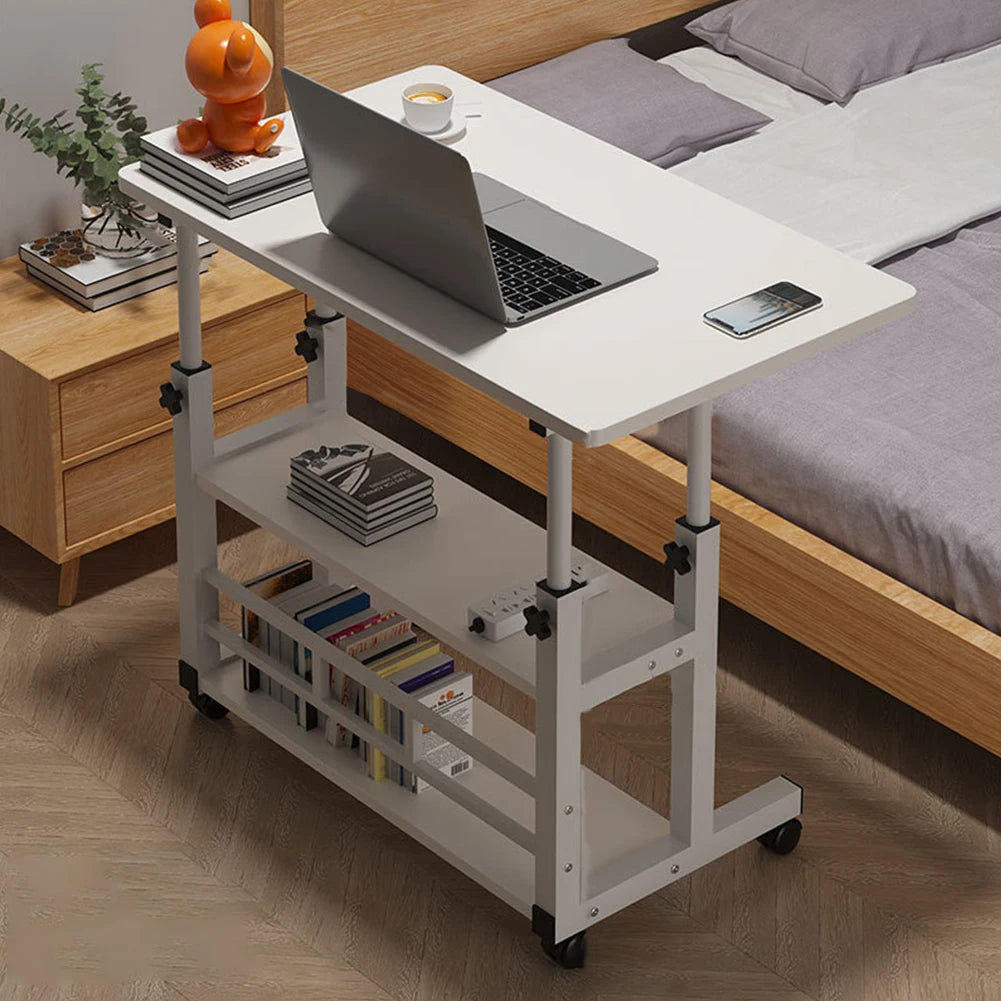 Swivel Wheel Home Desk Height Adjustable Bedside Table with Rolling Wheels Mobile Laptop Standing Desk for Dormitory and Bedroom
