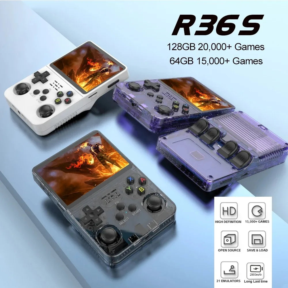 R36S Handheld Game Console 3.5Inch IPS 640x480 Screen Built in 64/128GB Memory Classic Games Portable Handheld Game Console