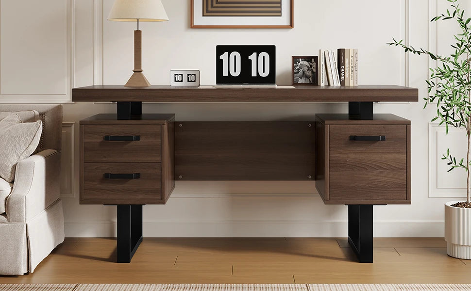 Modern Desk 135×54 cm with Silent Drawers – High-End MDF & Steel