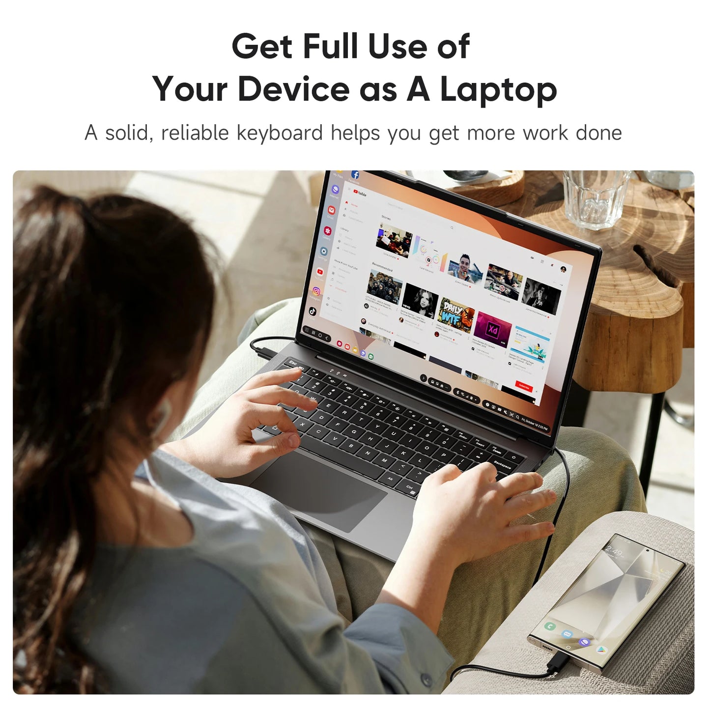 Dopesplay 14.1inch Lapdock Monitor for Samsung DeX Mini PC Keyboard Portable Screen Extender For S24 Z Fold 6 Note 20 Steam Deck