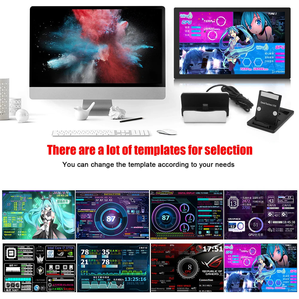 3.5 Inch IPS Computer Monitor For Chassis Temperature Fan Speed Monitoring LCD Screen CPU GPU RAM HDD USB Display Freely AIDA64