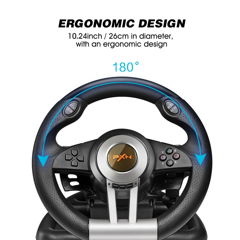 Volant de Course PXN-V3IIIB avec Pédales et Shifter – Compatible Xbox, PS4, Switch & PC