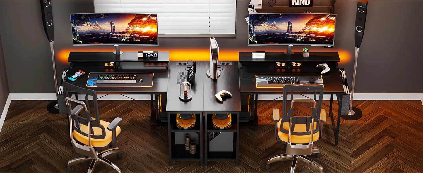 ODK Reversible Corner Desk, 120x80cm L-Shaped Gaming Desk with USB Charging Port and Power Outlet, Computer Table with Su