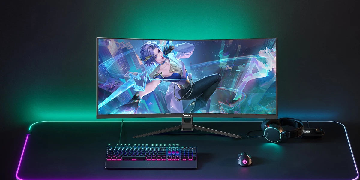 Suevery 34-Inch 4K(3440*1440) 144Hz Curved Gaming Monitor Curved 1500R with FreeSync,HDR10, 1ms,Eye Care