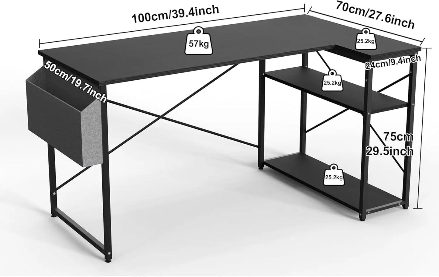 BEXEVUE Bureau Gaming d'angle, 100x70 cm Petit Table Forme L Bureau Etagères Rangements, Angle Réversible Gaming Bureau Informat