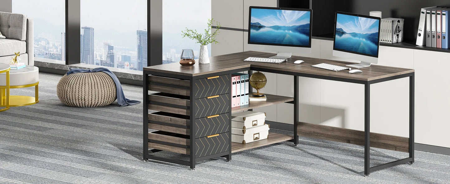 Tribesigns Bureau Gamer en L avec Tiroirs et Étagères – Grand Bureau d’Angle Réversible 150 cm pour Bureau à Domicile, Informatique et Gaming