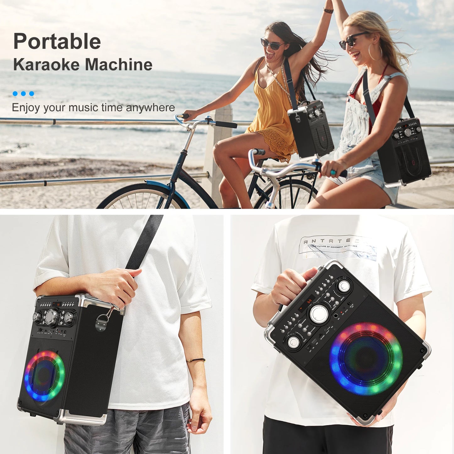 FanFun S8-T – Enceinte Karaoké Bluetooth 5.3 avec 3 Micros Sans Fil, Son HD, Éclairage LED & TWS – Portable pour Fêtes et Extérieur