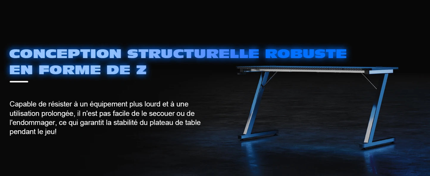 TRIUMPHKEY Bureau Gaming, 120x60CM Table de Jeu, Bureau Robuste pour Ordinateur Ergonomique,Surface en Fibre de Carbone,Crochet