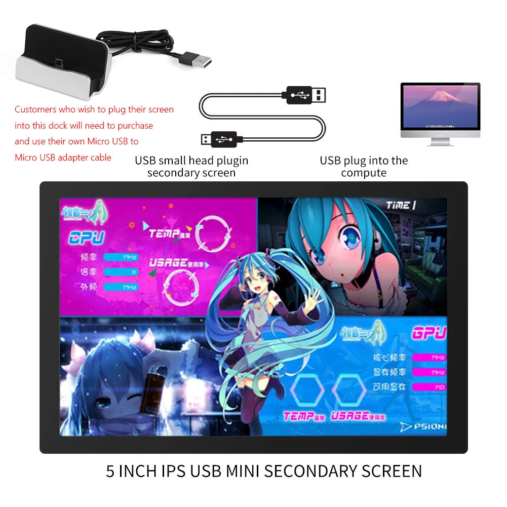 3.5 Inch IPS Computer Monitor For Chassis Temperature Fan Speed Monitoring LCD Screen CPU GPU RAM HDD USB Display Freely AIDA64