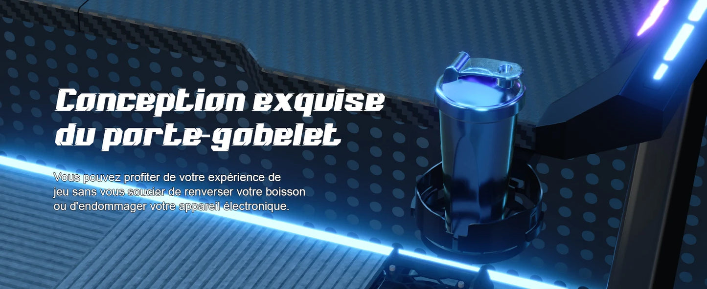 Devoko LED Gaming Desk 120×60cm, Gamer Desk with RGB Light, Cup Holder and Headphone Hook, Ergon Computer Table