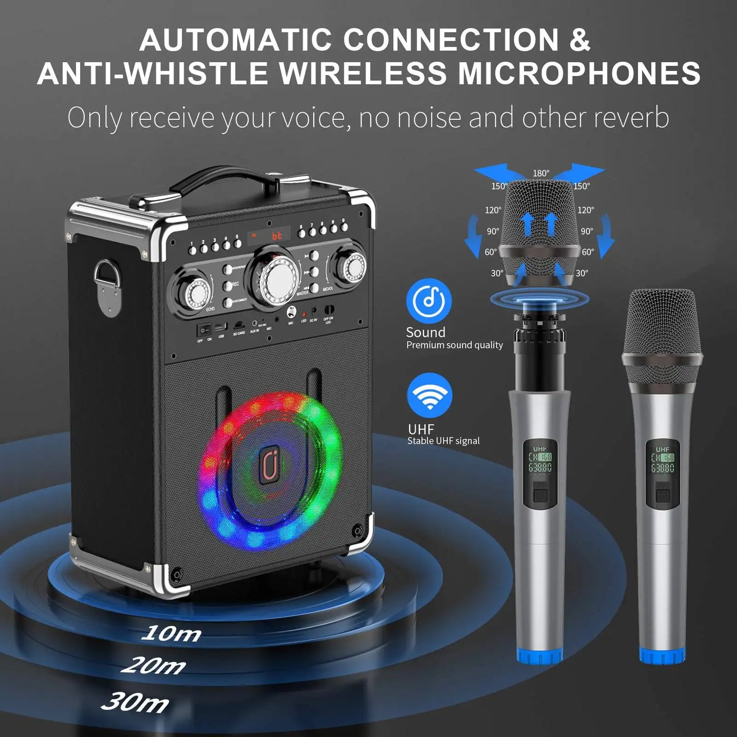 FanFun S8-T – Enceinte Karaoké Bluetooth 5.3 avec 3 Micros Sans Fil, Son HD, Éclairage LED & TWS – Portable pour Fêtes et Extérieur