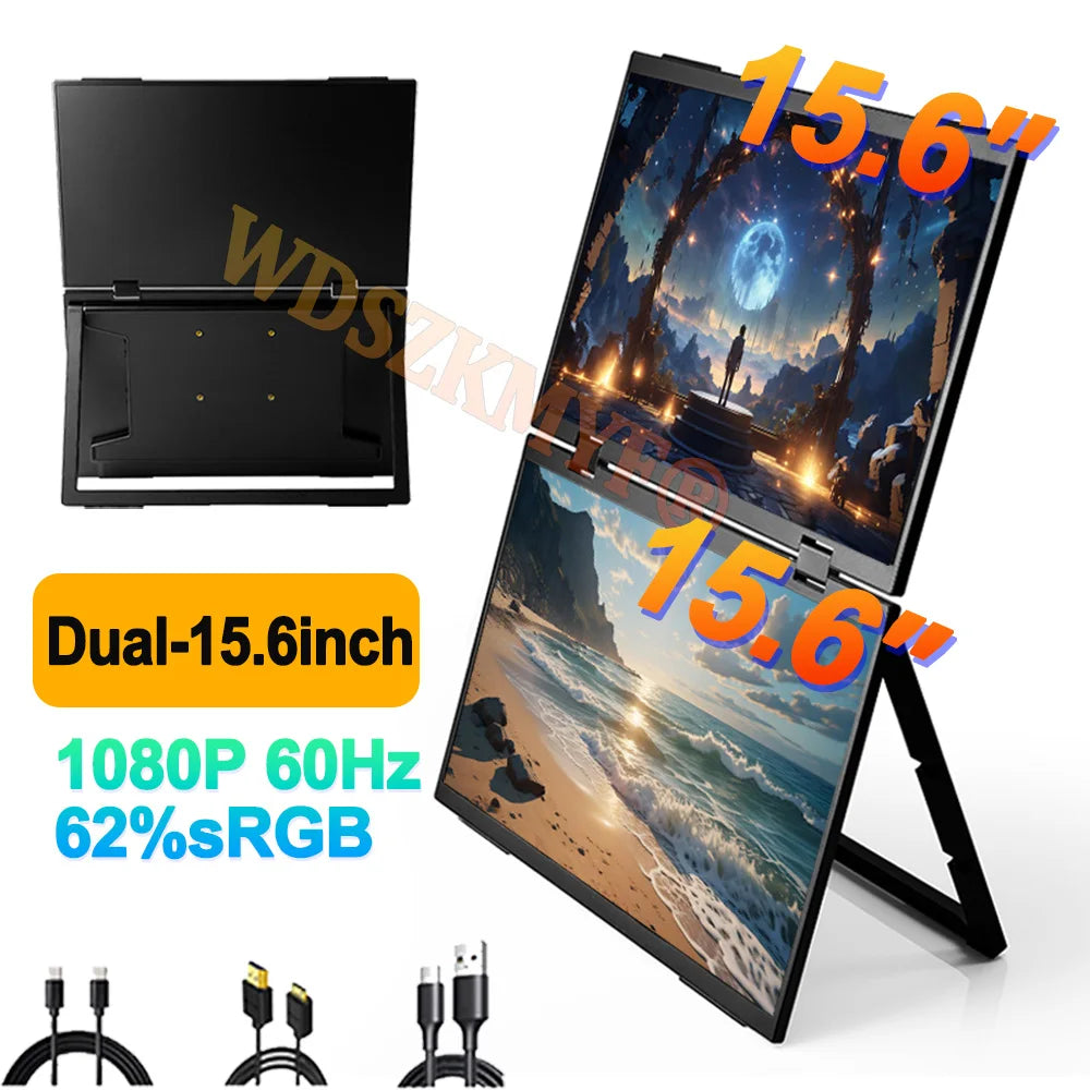 Écran Portable Double 15,6" FHD – Moniteur Empilable pour Windows, Mac, Consoles & Plus