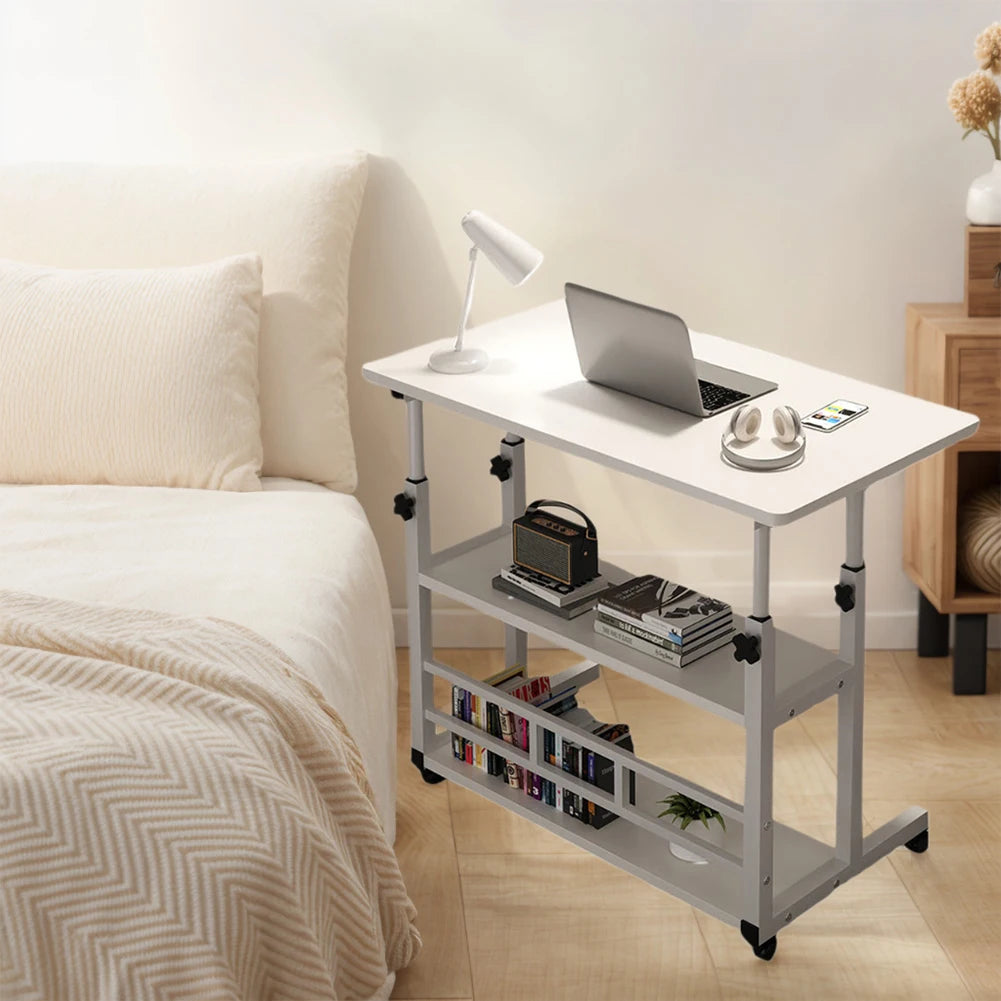Swivel Wheel Home Desk Height Adjustable Bedside Table with Rolling Wheels Mobile Laptop Standing Desk for Dormitory and Bedroom
