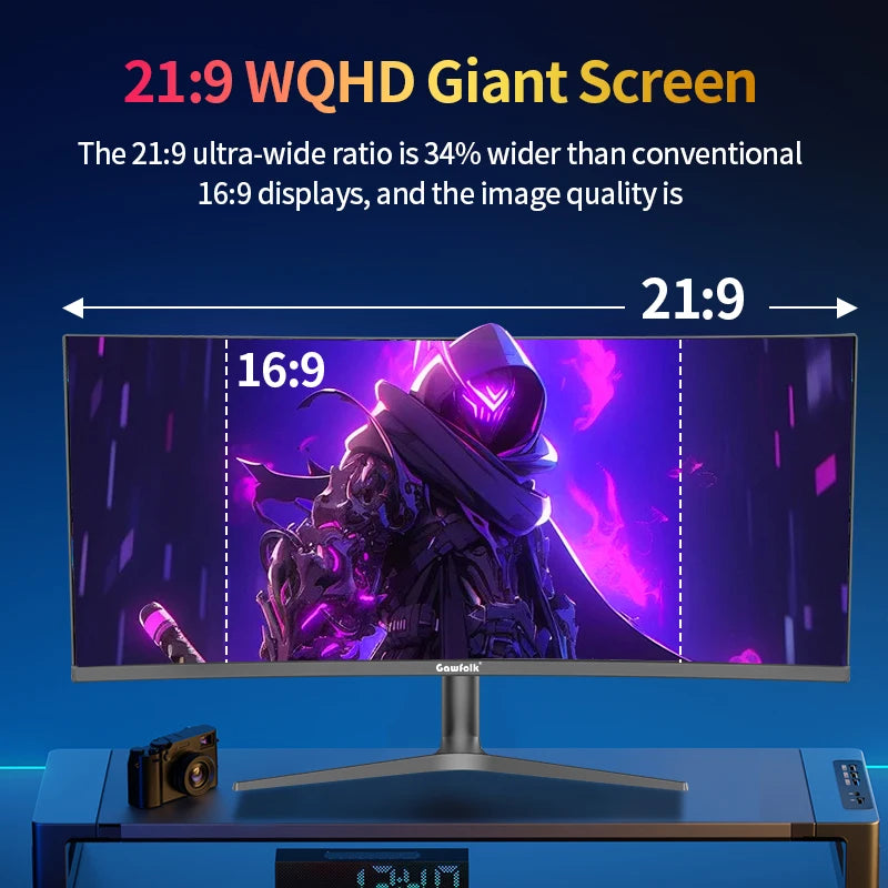 Gawfolk 37.5 Inch Curved Gaming Monitor, 2500R PC Screen 144Hz UWQHD 3840 x 1600, Curved Computer Screen with FreeSync and Eye