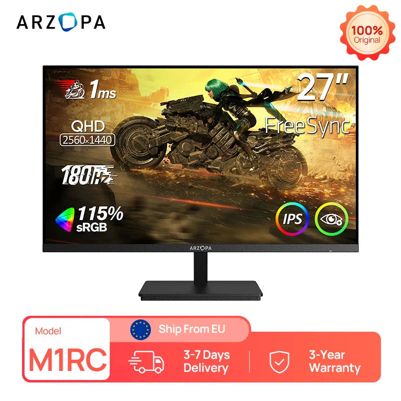 ARZOPA 27inch Monitor 180Hz QHD 2K FastIPS FreeSync Portable Gaming Monitor Second Screen M1RC