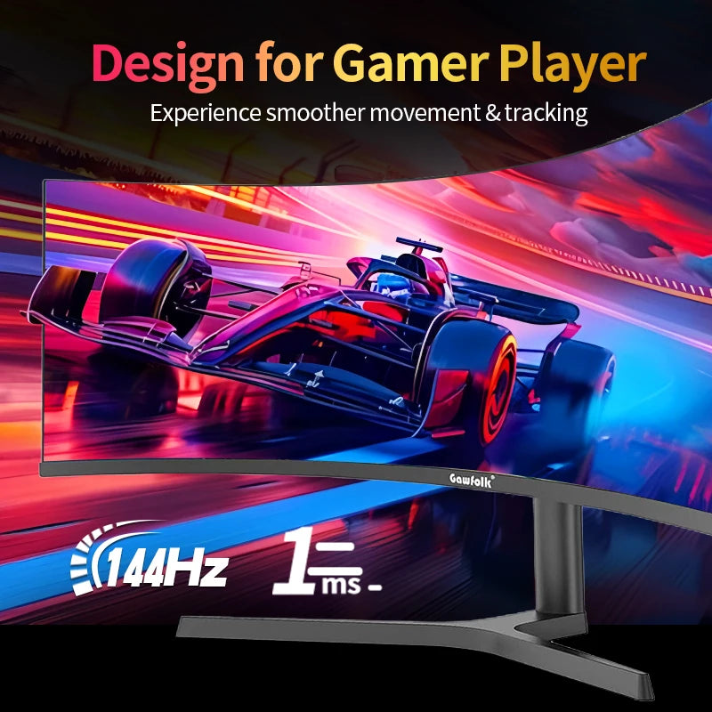 Gawfolk 37.5 Inch Curved Gaming Monitor, 2500R PC Screen 144Hz UWQHD 3840 x 1600, Curved Computer Screen with FreeSync and Eye