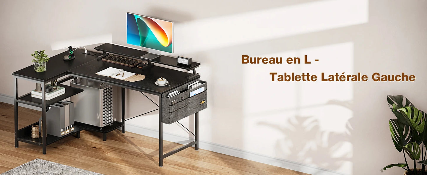 ODK Reversible Corner Desk, 120x80cm L-Shaped Gaming Desk with USB Charging Port and Power Outlet, Computer Table with Su
