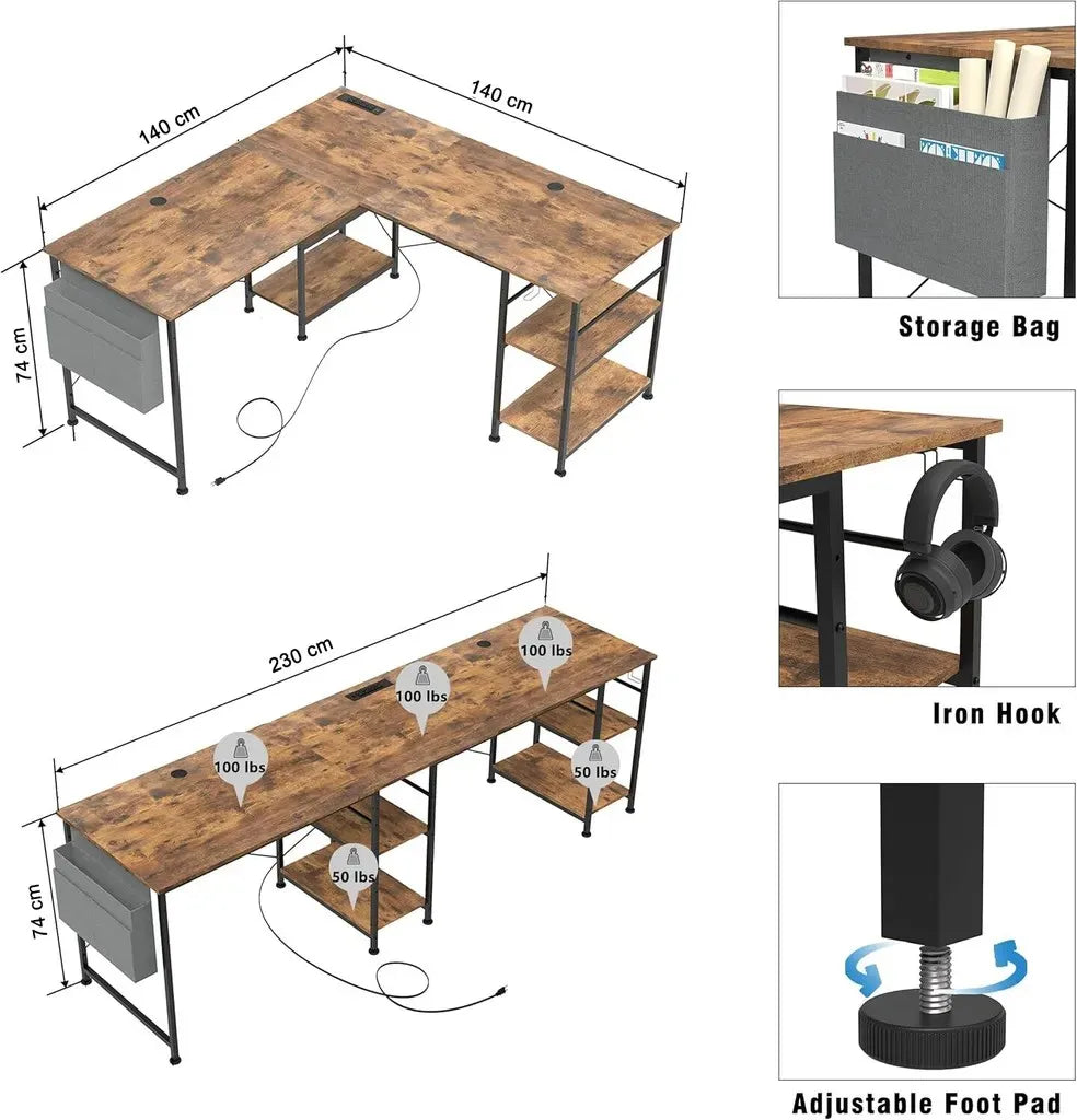 COSYHOMES Corner Desk - Multifunctional and Modular (140x140 cm)