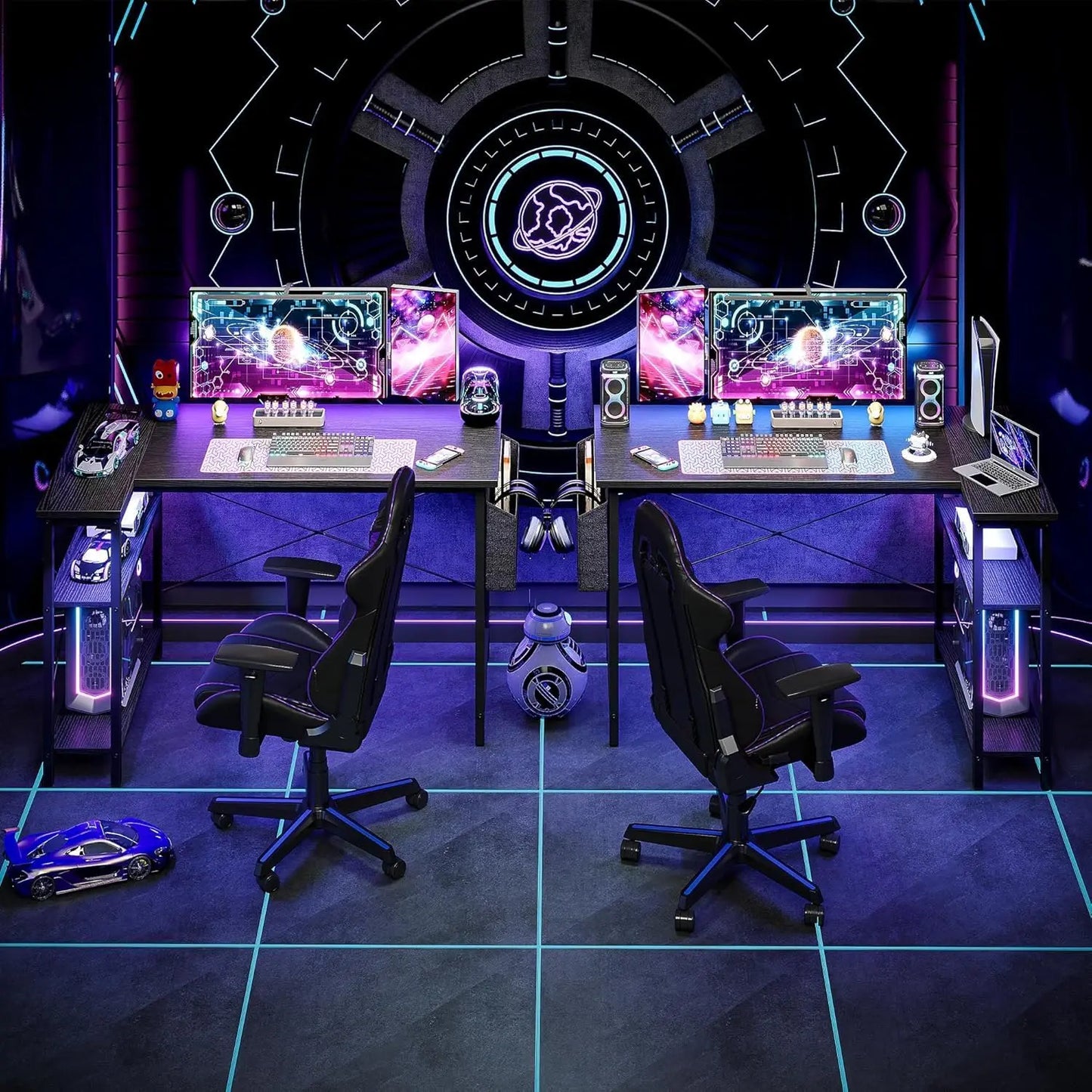 BEXEVUE Bureau Gaming d'angle, 100x70 cm Petit Table Forme L Bureau Etagères Rangements, Angle Réversible Gaming Bureau Informat