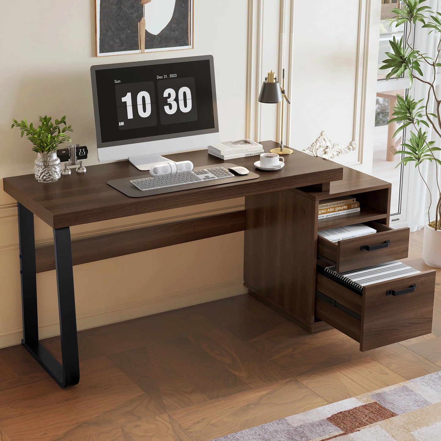 Modern Desk 135×54 cm with Silent Drawers – High-End MDF & Steel