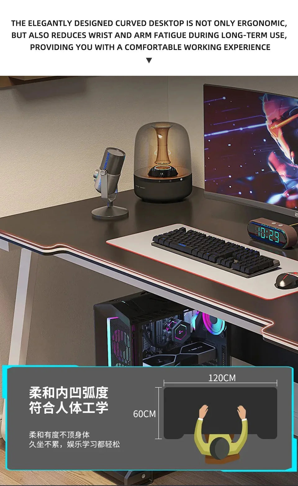 AOLIVIYA 80/100cm Desktop Computer Table Bedroom Simple E-sports Table Refueling Study Black Gaming Desk 39.37inch