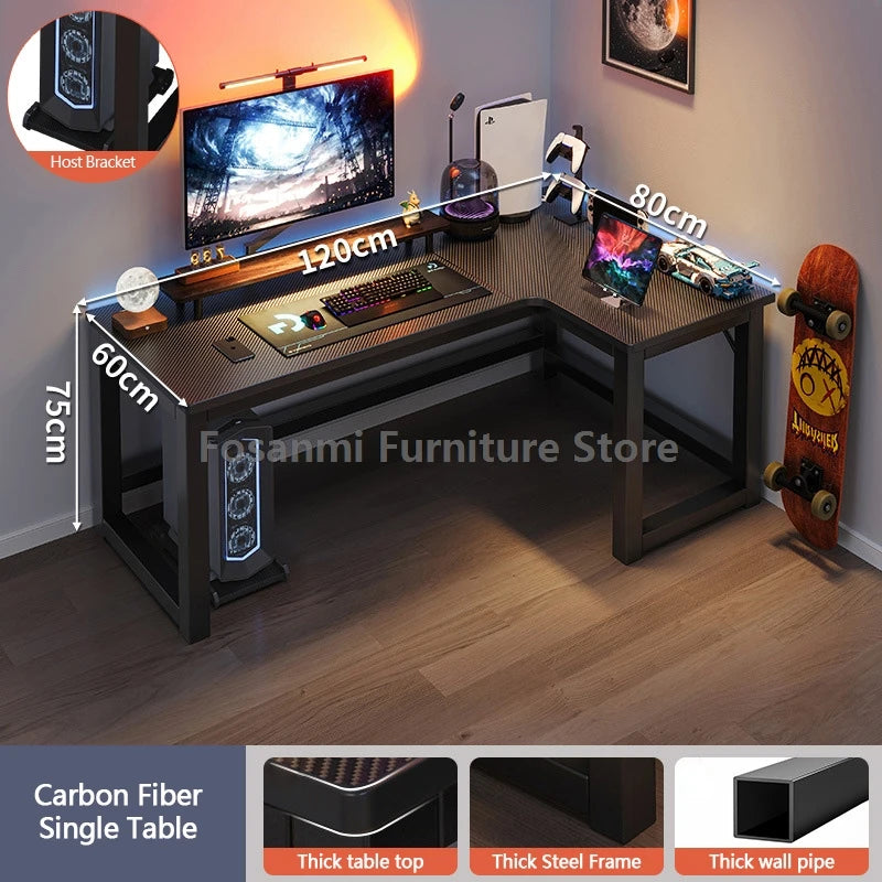 Gaming Desk - Bureau d'Angle Gamer Noir Moderne avec Rangement