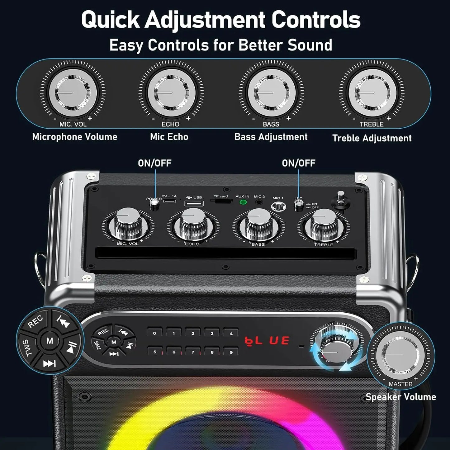 Bluetooth Karaoke Machine, Home Karaoke System, Wireless Speaker with FM Radio, 2 Karaoke Microphone, Remote Control