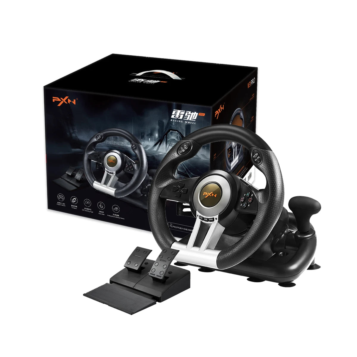 Volant de Course PXN V3 Pro avec Pédales et Shifter – Compatible PC, PS4, Xbox, Switch
