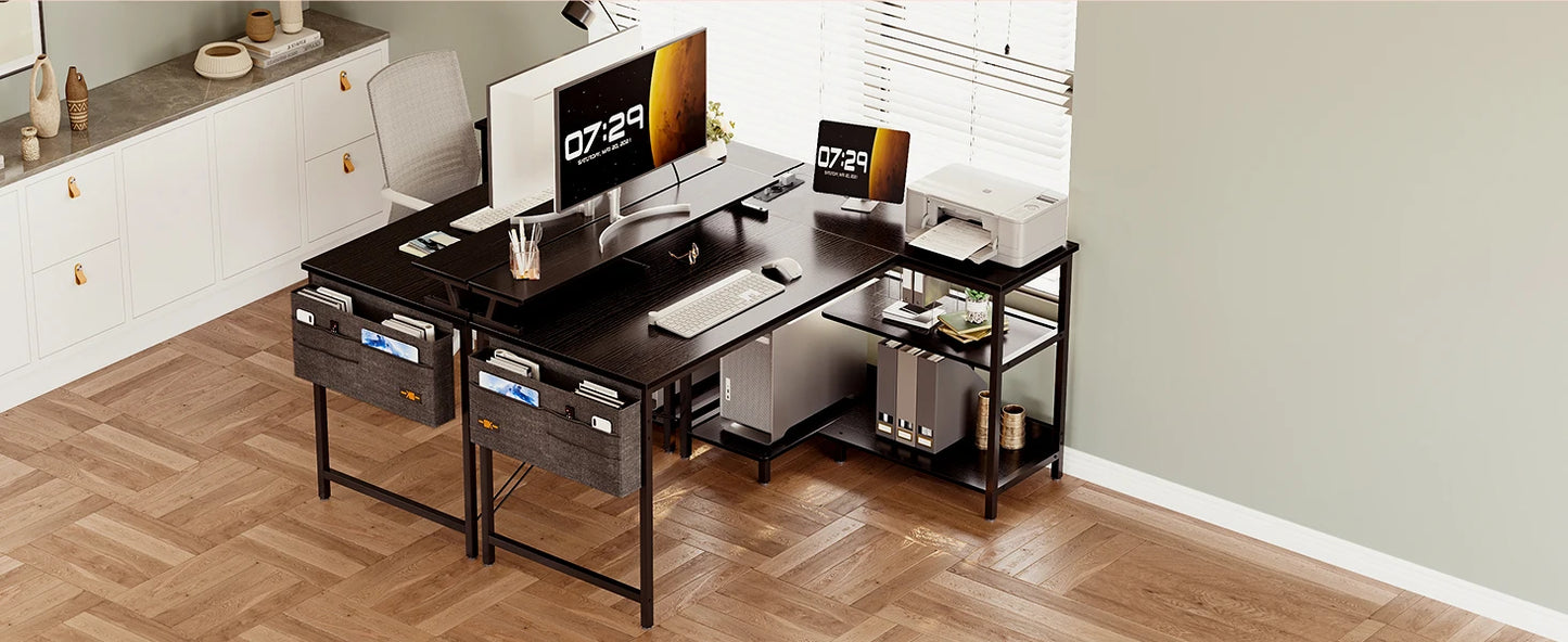 ODK Reversible Corner Desk, 120x80cm L-Shaped Gaming Desk with USB Charging Port and Power Outlet, Computer Table with Su