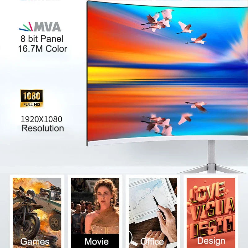 24 Inch Curved 75Hz Monitor Gaming VA FHD 1080P Computer Display 3000R HDMI/VGA DCR Eye Protect VESA 100*100 2ms Response